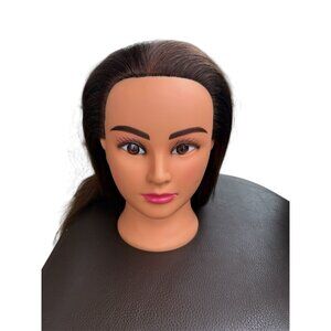 Hairdressing Training Mannequin Head With Clamp Synthetic Brown Hair For Styling